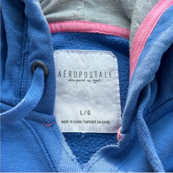Aeropostale blue hoodie with pink accents & distressed hems - Picture 2 of 7